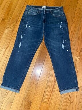 Nicole Miller Woman’s Distressed Dark Wash Boyfriend Jeans - Blue Size 12 NWOT